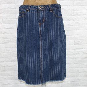 SWEET JEANS Skirt Denim Blue Raw Hem Pinstripe Classic Fitted Dark Wash Medium